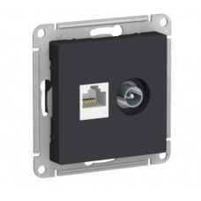 Розетка ATLASDESIGN 2-я комп+TV RJ45+TV к.5E карбон 1089