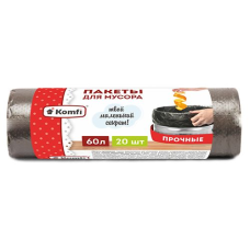 Пакеты д/мусора KOMFI 60л 8микрон ПСД черные 20шт 4585
