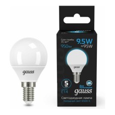 Лампа Gauss LED 9.5W 950lm E14 6500K шар
