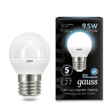 Лампа Gauss LED 9.5W 950lm E27 6500K шар