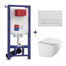 Система инсталляции для унитаза Lemark Peneda+кнопка хром глянцевая + унитаз Glaer белый глянцевый