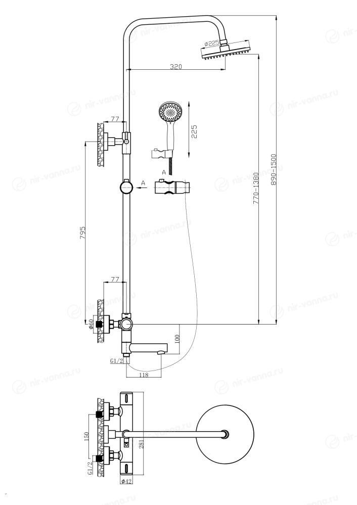 Душевая система Agger Thermo A2461100 термостат. пов.излив