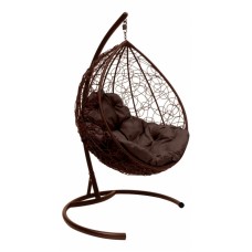 Кресло подвесное кокон Капля ротанг коричневый+коричневая подушка