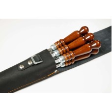 Набор шампуров 680x95 мм деревянная ручка 6 шт. чехол черный натуральная кожа