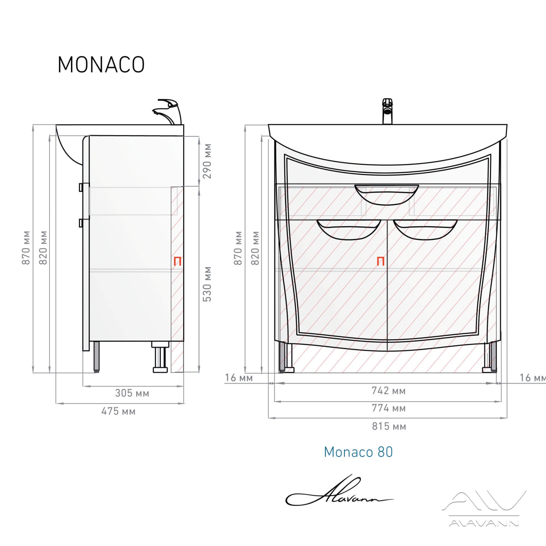 Заказать Тумба MONAKO 80-01 рак. Балтика - 80 белый Аляванн в магазине  Вектор стоимостью от 10620.00 ₽