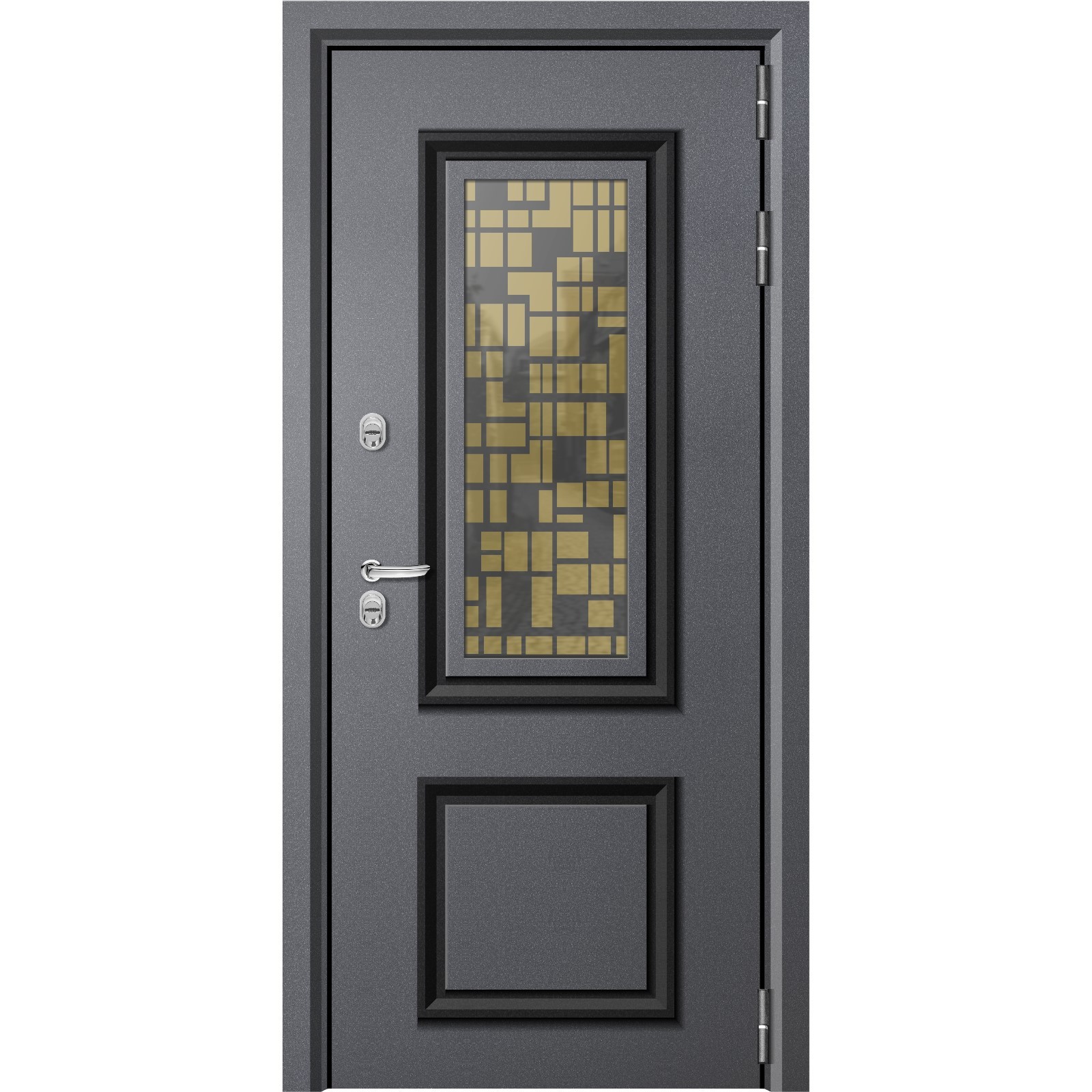 Дверь металлическая  Plata серый муар/ст.бронза/белое дерево 860, правая 