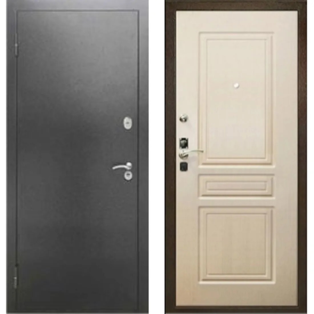 Дверь металлическая с терморазрывом Классика Гладкая Антик серебряный/ лиственница белая, левая