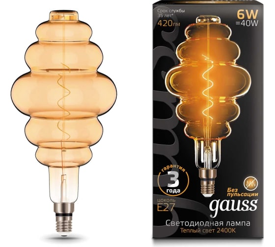 Лампа Gauss LED Vintage Filament BD200 6W E27 2400K amb.fl