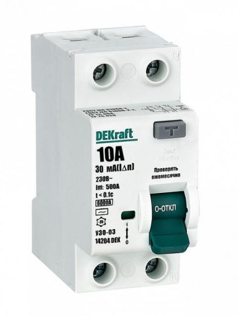 Диф.авт EKF DEKraft 2P 10А 30мА АС 6кА УЗО-03
