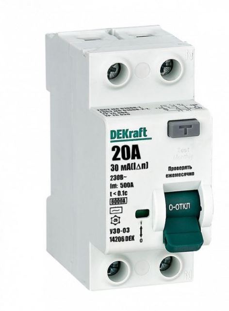 Диф.авт EKF DEKraft 2P 20А 30мА АС 6кА УЗО-03