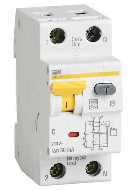 Диф.автомат АВДТ-32 1п+N 2п.30mA 25A C тип А 6ka ИЭК