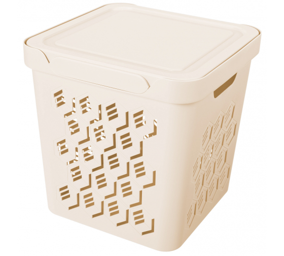 Ящик п/п DEluxe 286x286x286мм перфорир.с крышкой 18л бежевый