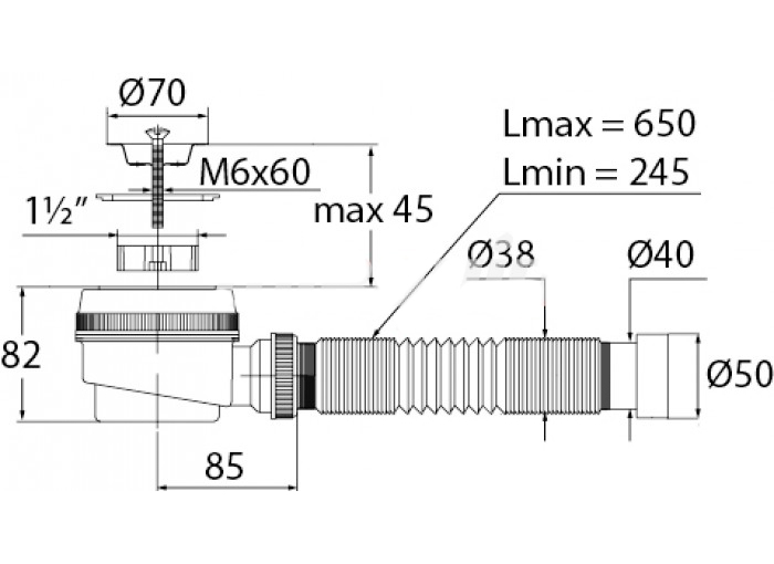 Сифон для душевого поддона Элит ВП 6862 1 1/2"x40 нержавеющая решетка