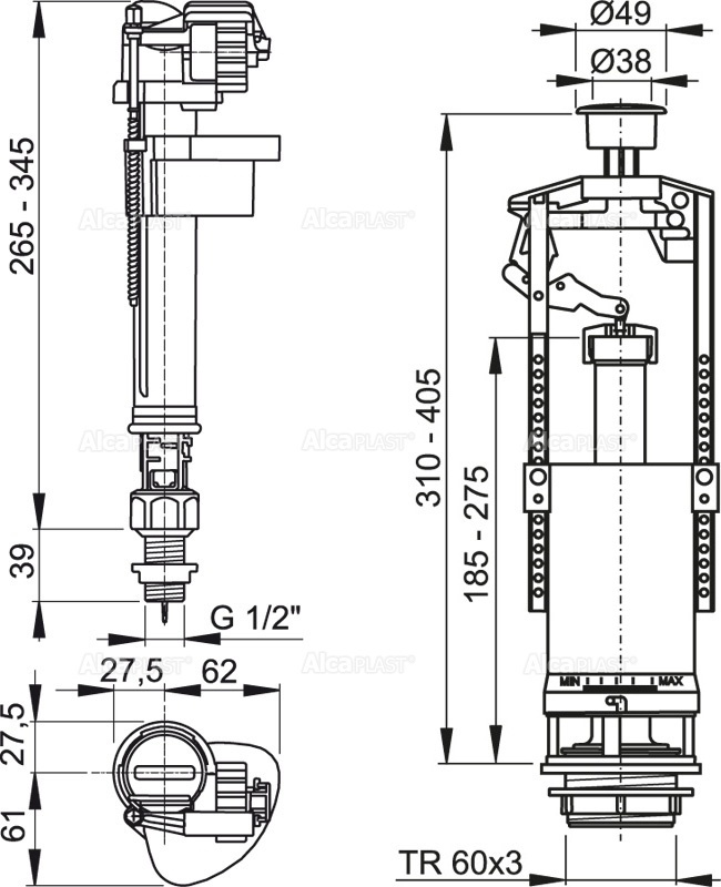 Выпускной комплект (арматура) Alcaplast SA2000S 1/2"