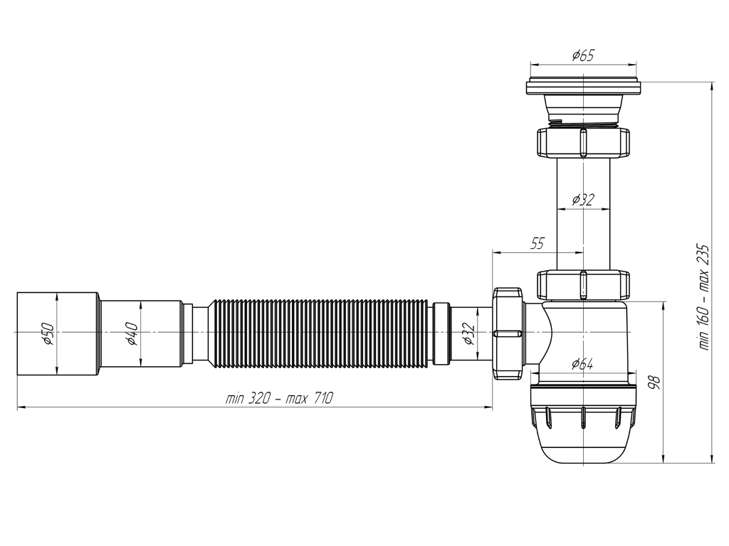 Сифон АНИ ПЛАСТ Юнг BM1016 1 1/4"x32 мм 32x40/50 мм