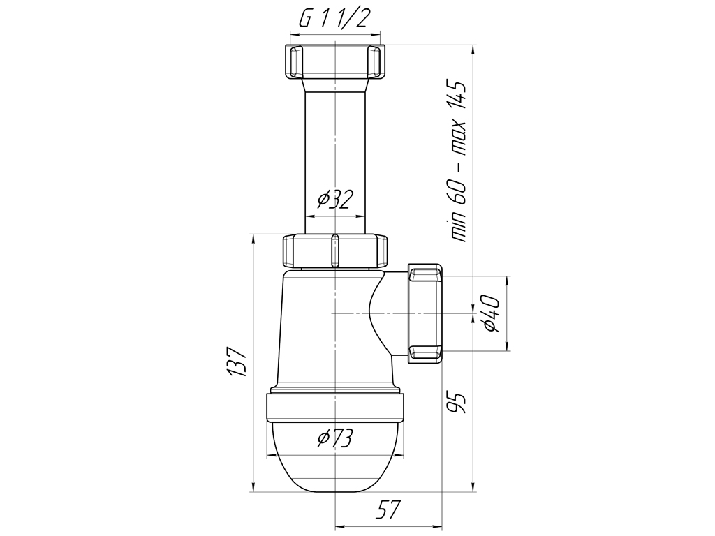 Сифон для мойки АНИ ПЛАСТ C0120 1 1/2"x40 мм без выпуска