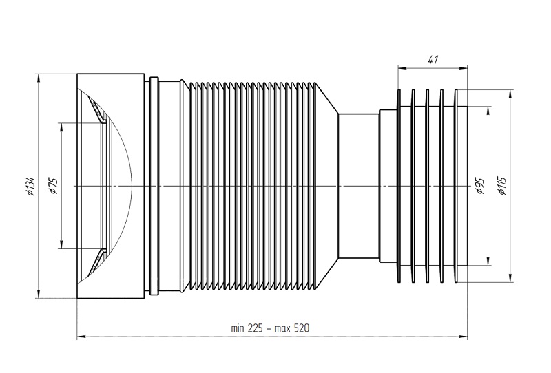 Удлинитель гибкий для унитаза АНИ ПЛАСТ K828 225/520 мм