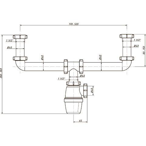 Сифон для мойки ОРИОН А-40090 1 1/2"х40 мм, без выпусков