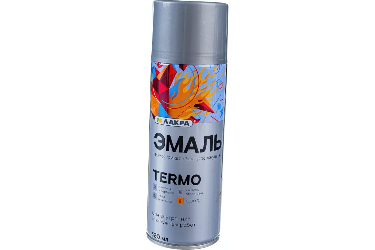 Эмаль аэрозольная Лакра Termo +300 C алюминий 1300 520мл