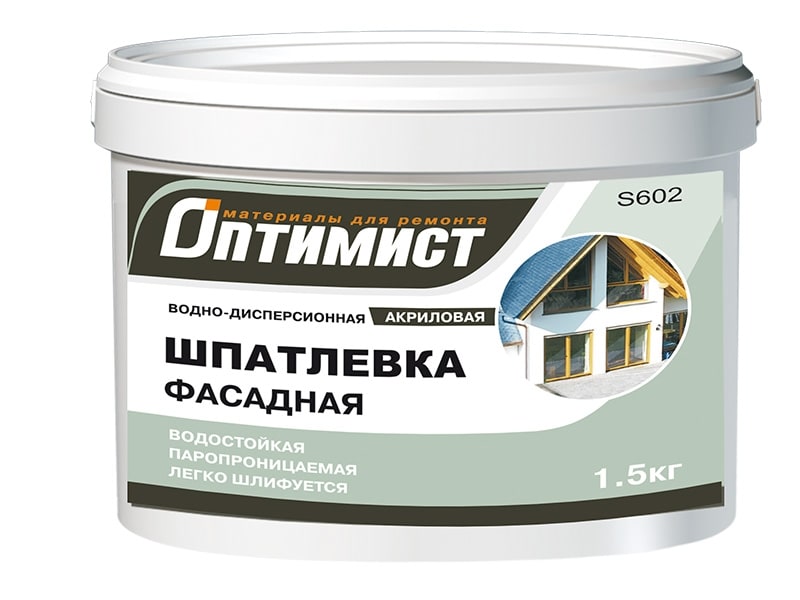 Шпатлевка фасадная Оптимист S602 акриловая водостойкая 1,5кг