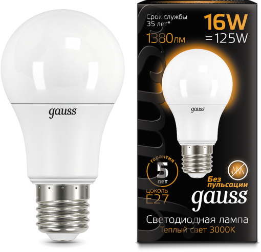 Лампа Gauss LED A60 16W E27 3000K