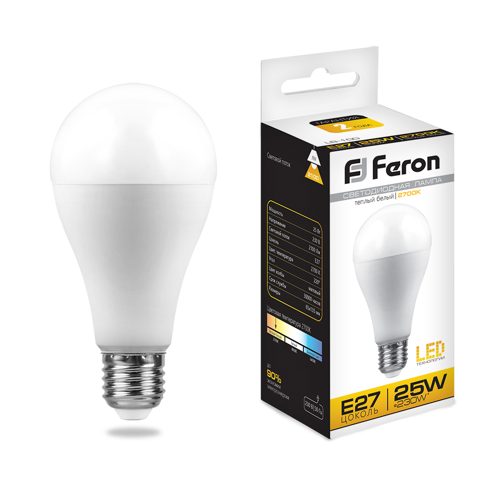 Лампа Feron LB-100 25W E27 2700K A65