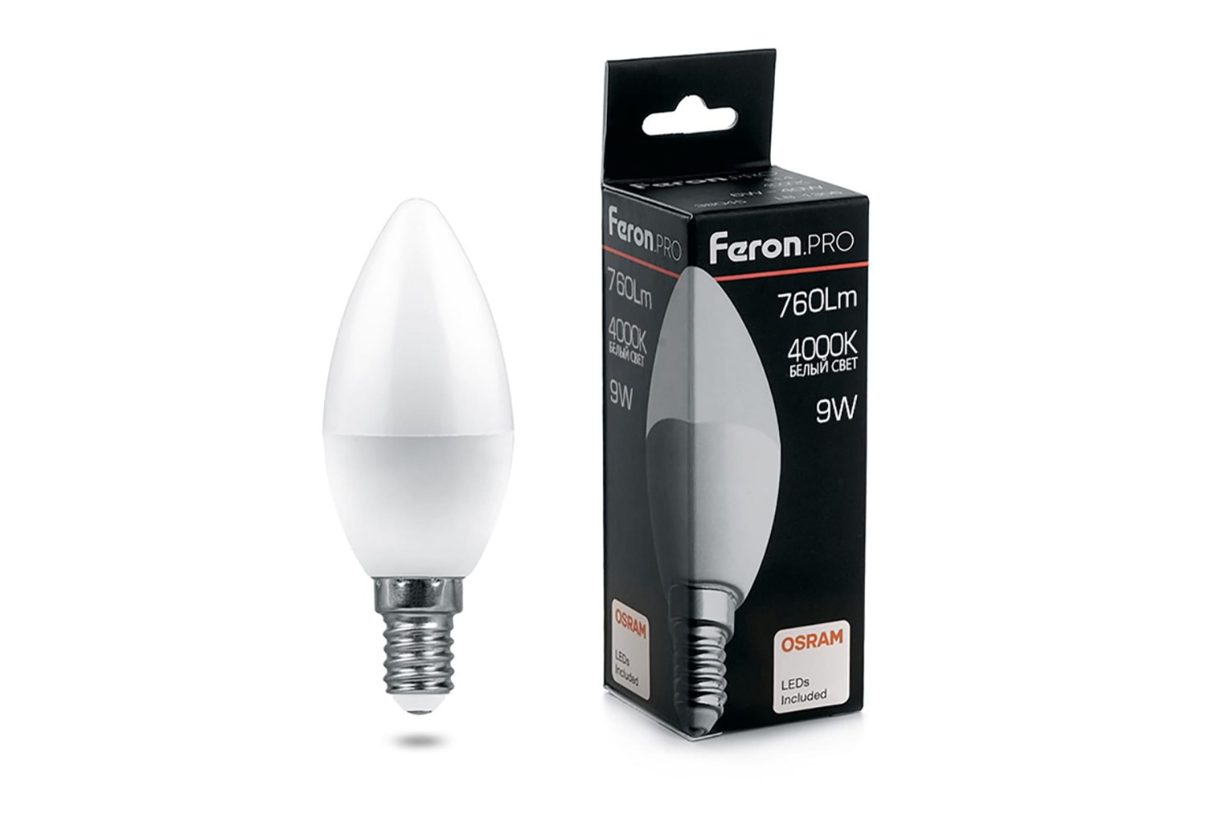 Лампа Feron OSRAM LED LB-1309 C37 9W E14 4000K 230V свеча