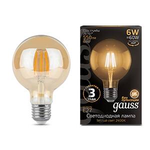 Лампа Gauss LED Filament G95 6W E27 golden димм.2400K