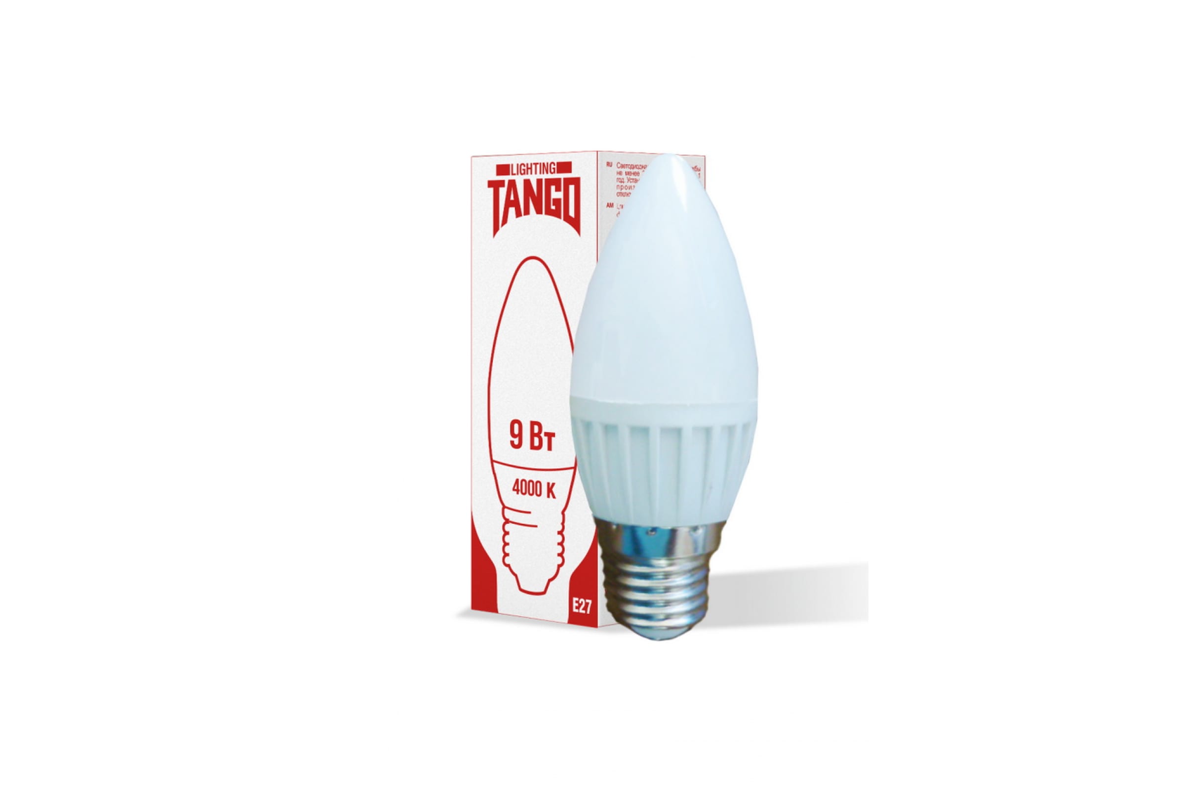 Лампа TANGO LED C37-9W-E27-W 4000K свеча