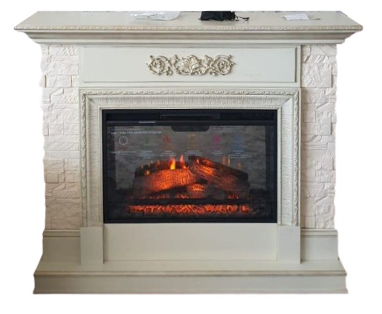 Камин электрический Сигма бежевый с золотой патиной + очаг Foton 26 LED FXL