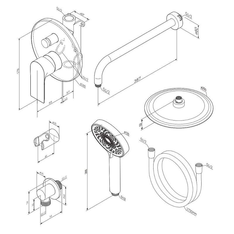 Душевая система Apollo 947520300 черная