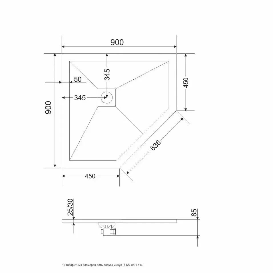 Поддон душевой RGW ST/T*-0099G 90*90*2,5 трапеция/графит камень