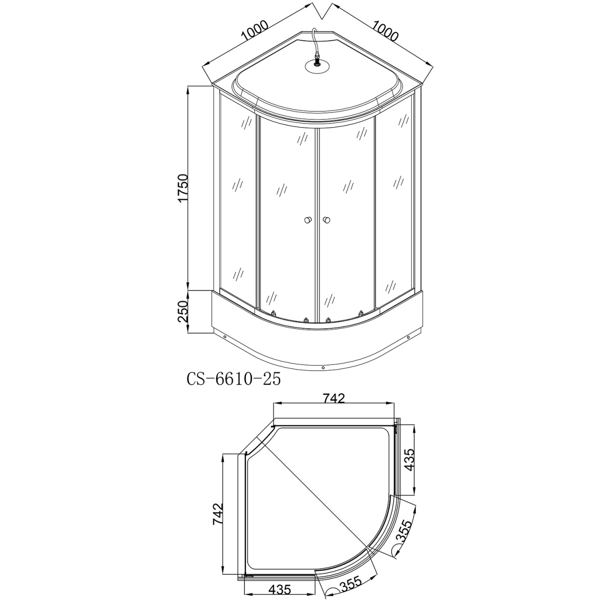 Кабина душевая CS-6610-25G 100x100x215 CП стекло 4 мм черная