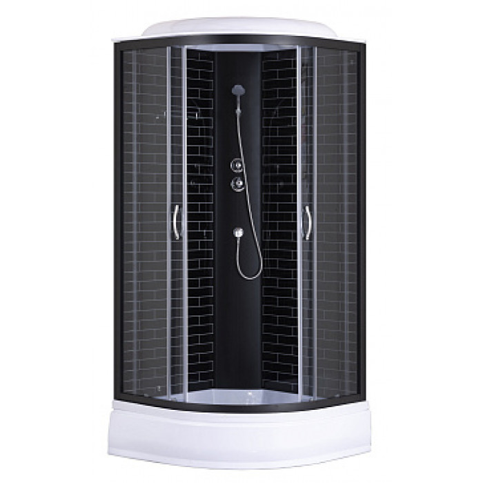 Кабина душевая LORANTO CS-6690-25GB 90x90x215 с поддоном, черный кирпичный узор стекло серое
