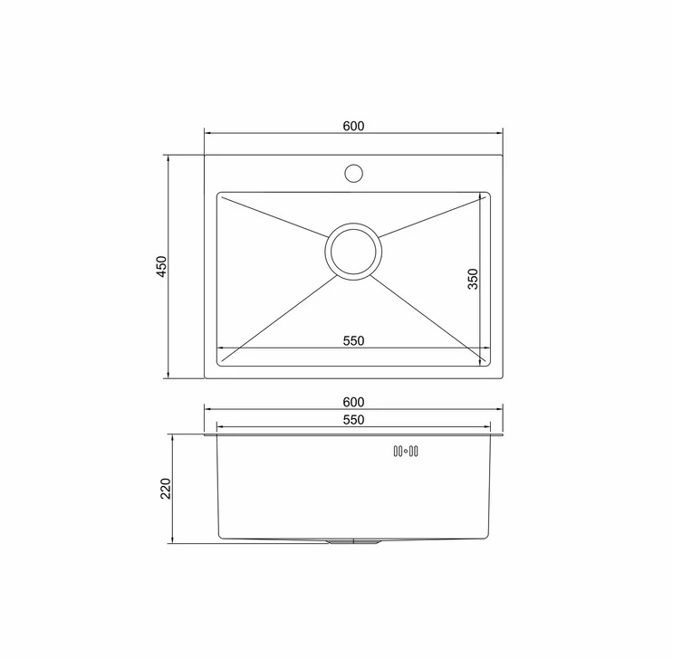 Мойка нержавеющая стальная Mixline Pro настольного типа 60x45 выпуск 3 1/2 черный графит НАНО с сифоном