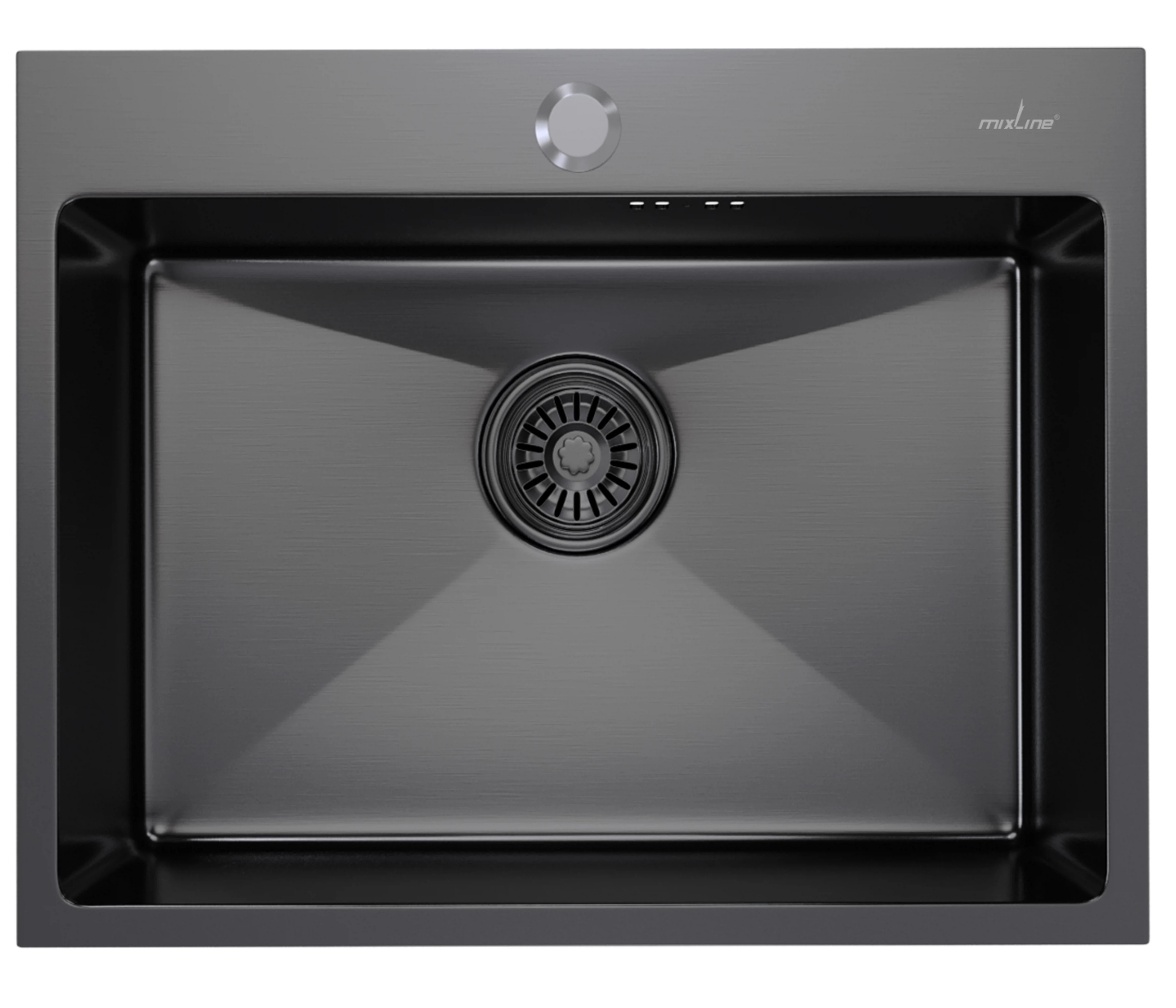 Мойка нержавеющая стальная Mixline Pro настольного типа 60x45 выпуск 3 1/2 черный графит НАНО с сифоном