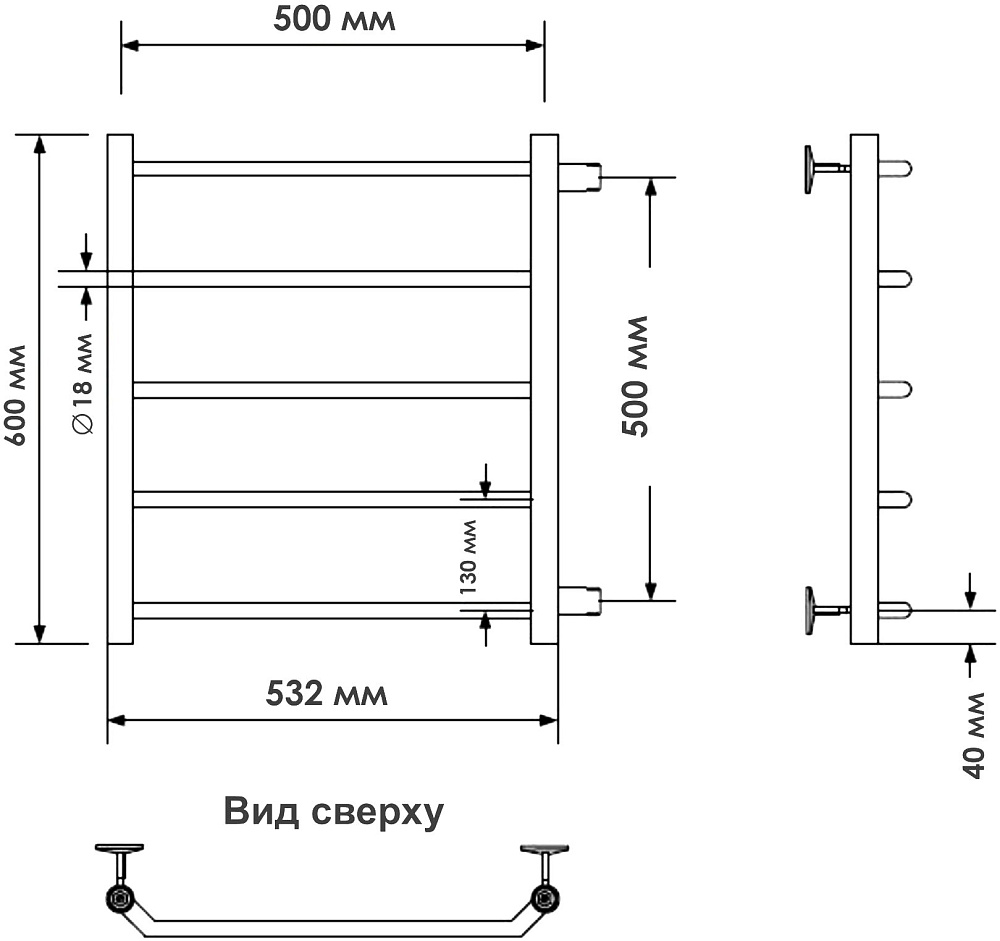 Полотенцесушитель INDIGO Roof 60x50 боковое подключение полированный