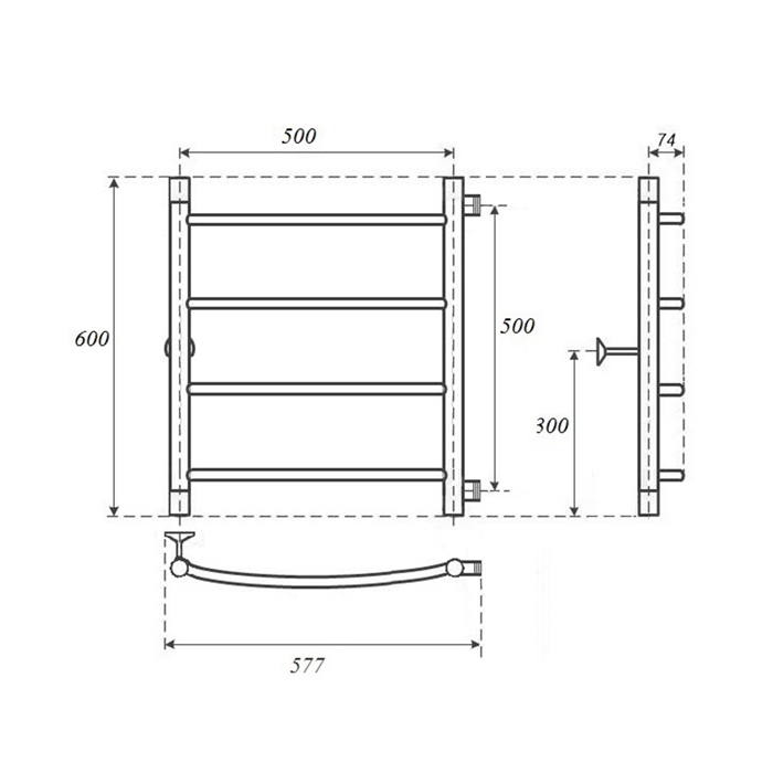 Полотенцесушитель водяной ZOX ЛЦ 60x50 4 перекладины дуга