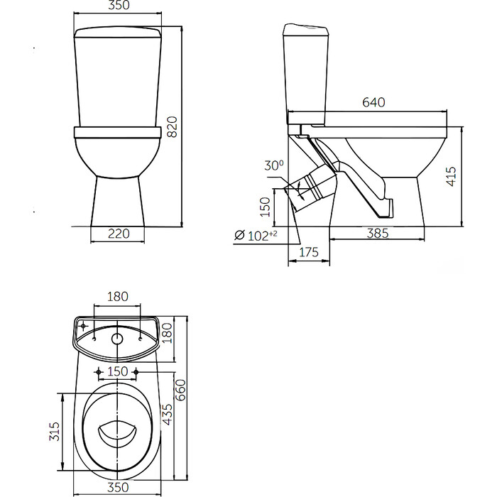 Унитаз-компакт Комфорт Rosa белый, с нижним подводом, 2 кнопки