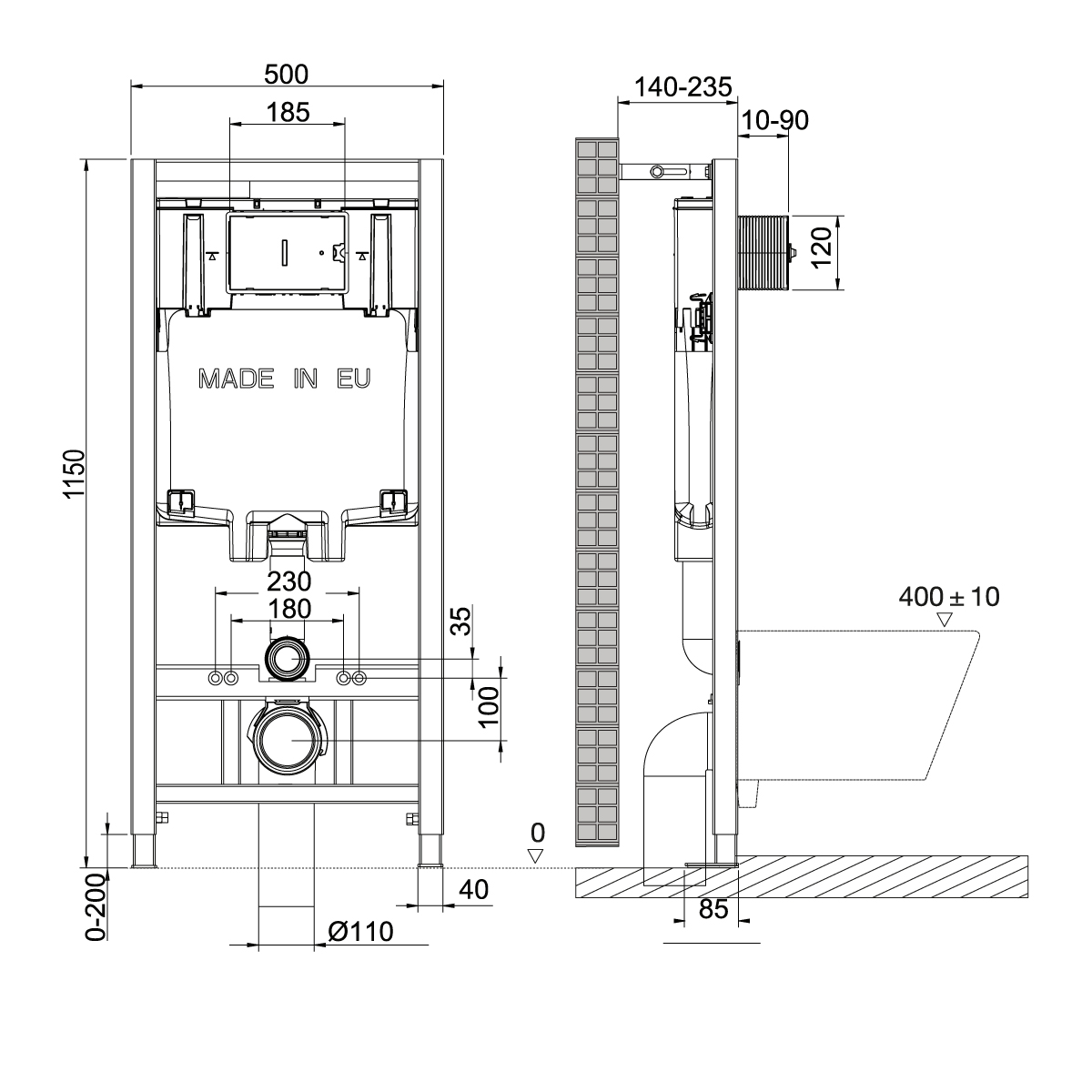 Система инсталляции LEMARK PENEDA+клавиша смыва BIT черная матовая + унитаз GLAZER 100802428