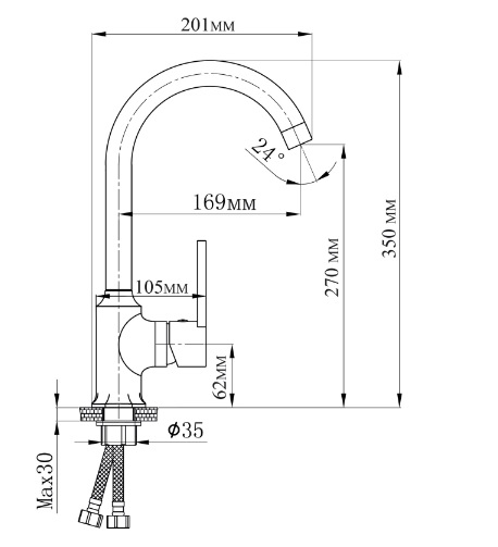 Cмеситель для мойки TOKITO KUDO TOK-KUD-1013 высокий излив, черный