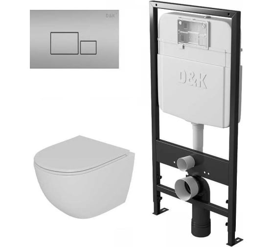 Комплект система инсталляции D&K DS1391618+унитаз+клавиша хром матовый