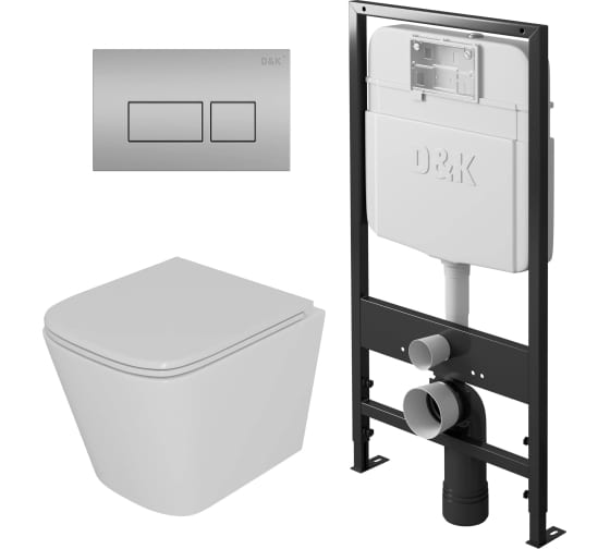 Комплект системы инсталляции  D&K DS1431603+унитаз+клавиша хром матовый