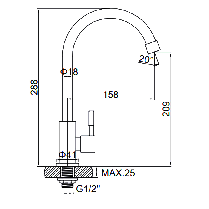 Смеситель для мойки LEDEME МОНО d-35 74195