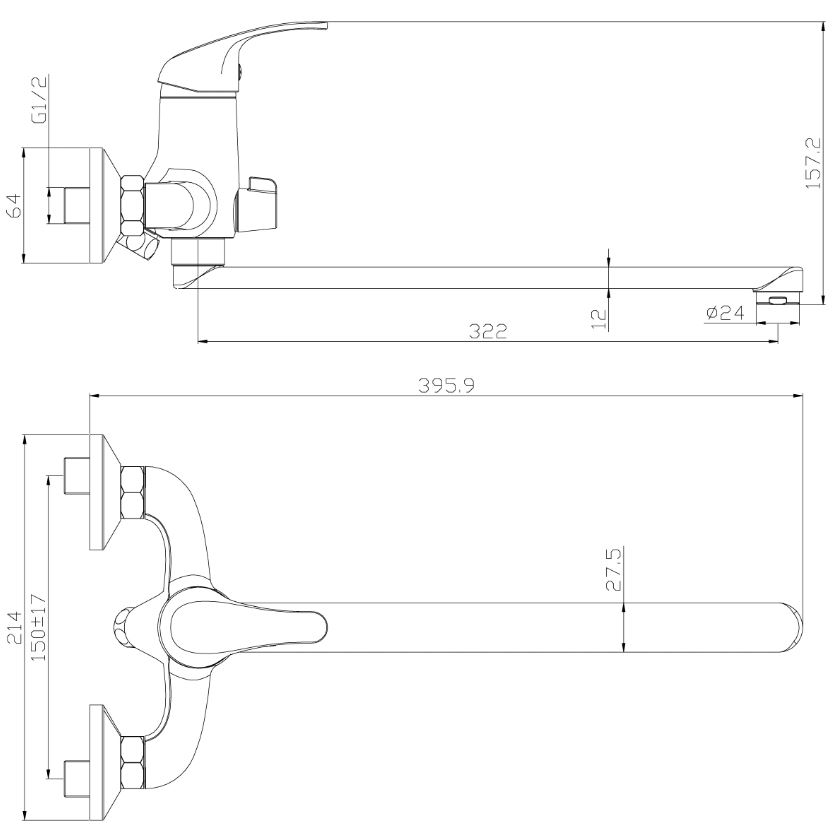 Смеситель д/в ROSSINKA Y35-32 35мм хром