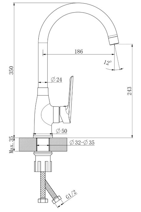 Смеситель в/м Esko Lagos Gun Metal LG519GM