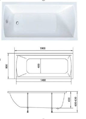 Ванна акриловая MODERN MG 190x80