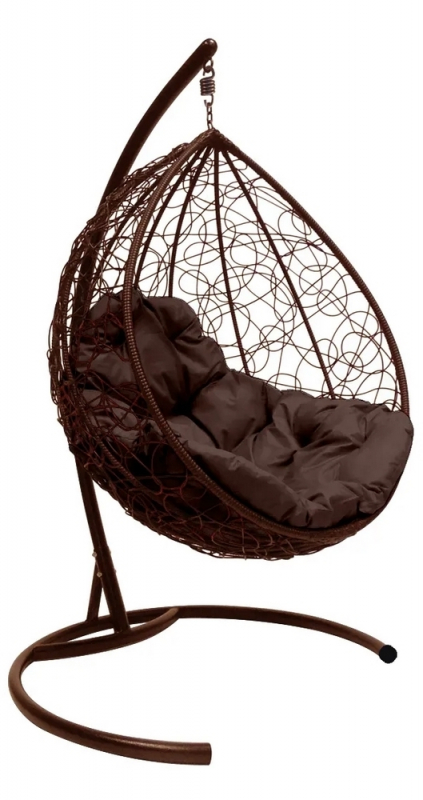 Кресло подвесное кокон Капля ротанг коричневый+коричневая подушка
