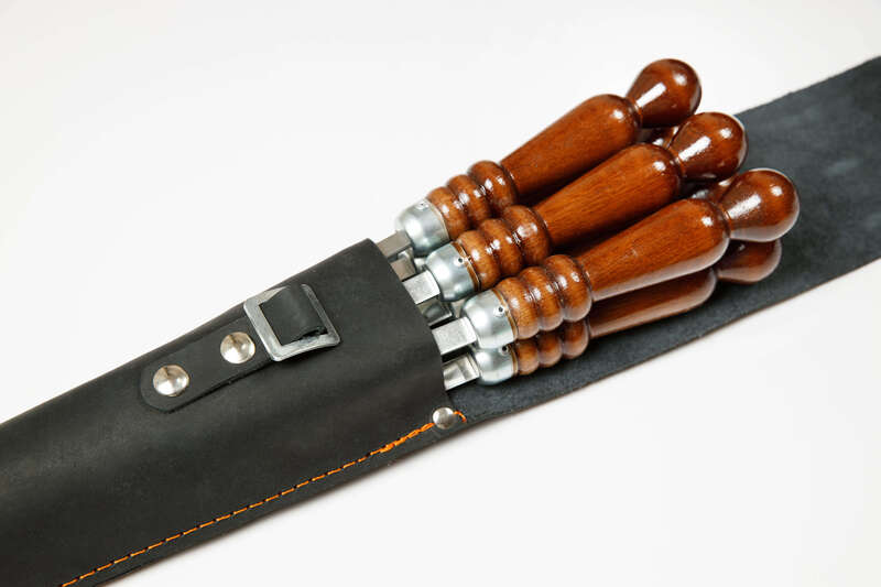 Набор шампуров 680x95 мм деревянная ручка 6 шт. чехол черный натуральная кожа