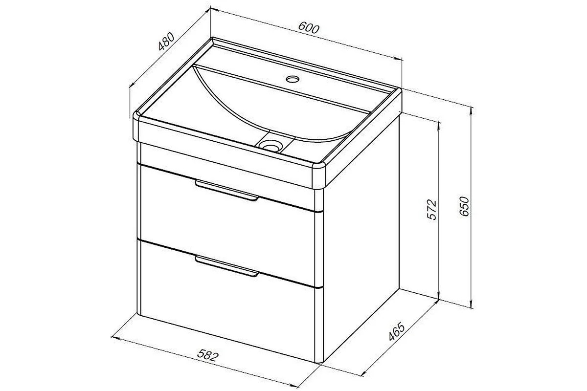 Тумба Ирис new 60 подвесная, 2 ящика, белый глянец , артикул 310144 Тумба Ирис new 60 подвесная, 2 ящика, белый глянец